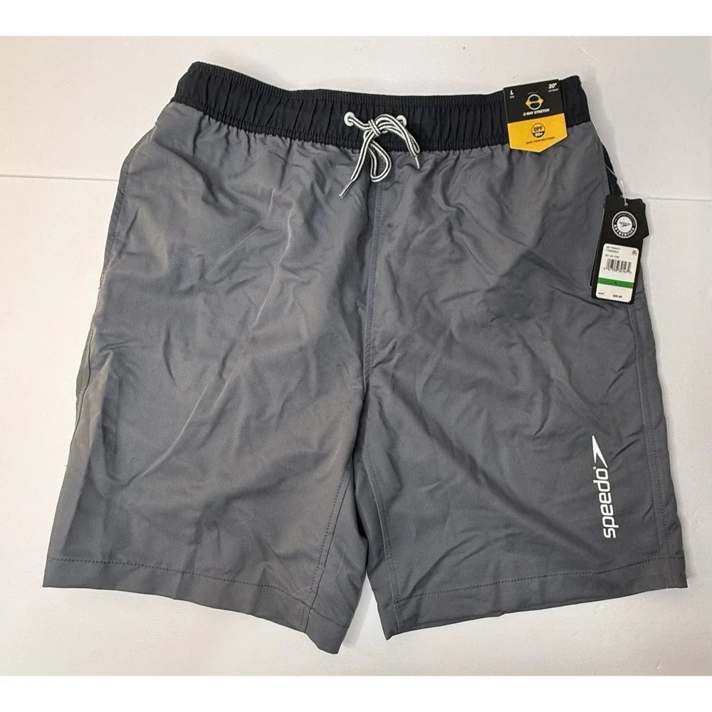 Speedo Men's Size L Gray Mesh‎ Lined Marina Long Volley Swim Trunks Summer New